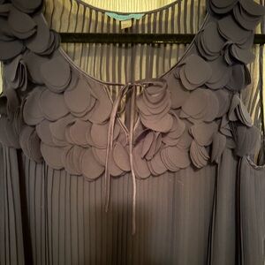 Navy Blue Pleated & Textured Petal Top with Tie Detail